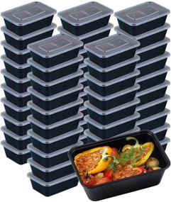 img 4 attached to 🍱 50 Pack Disposable Plastic Bento Lunch Boxes - Microwavable Freezer Safe Meal Prep Containers with Lids (750ml/25oz) - Food Storage Solution