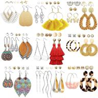 🎁 47 pairs fashion earrings for women and girls - boho statement tassel, rattan, leather, ethnic butterfly stud, acrylic hoop, silver drop dangle earrings set, ideal for birthdays and everyday jewelry gifts logo