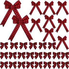 img 4 attached to Christmas Crafts Essential: 32 Buffalo Plaid Bows for Festive Decorations - 9 x 12/5 x 7/3 x 5 Inch (Red Black)