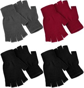 img 4 attached to Men's Stretchy Winter Knitted Fingerless Mittens – Cozy Accessories for Gloves & Mittens
