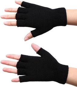 img 2 attached to Men's Stretchy Winter Knitted Fingerless Mittens – Cozy Accessories for Gloves & Mittens