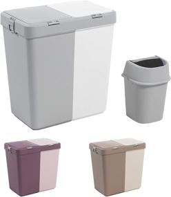 img 4 attached to Mabel Home Plastic Laundry Hamper with Lid, 2 Sections, Large Laundry Basket – Includes Extra Trash Bin (1.6 Gallons) & 3 Color Options (White-Grey)