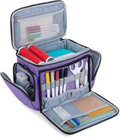 img 4 attached to Luxja Carrying Bag for Cricut Joy, Carrying Case and Tool Set, Tote with Supplies Storage Sections, Purple (Gray Lining)