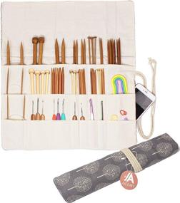img 4 attached to Convenient Knitting Needle Holder Case: Rolling Organizer for Crochet Hooks & Accessories, Perfect Mother's Day Gift (Gray Tree)