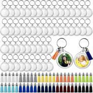 📸 snap-in custom insert photo acrylic keychain: 50 sets circle photo frame keyrings with tassels for diy projects logo