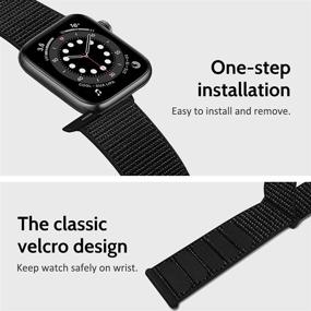 img 2 attached to AdMaster Sport Nylon Velcro Band: Adjustable Breathable Woven Strap for Apple Watch Series 7/6/5/4/3/2/1 SE 42/44/45mm - Dark Black