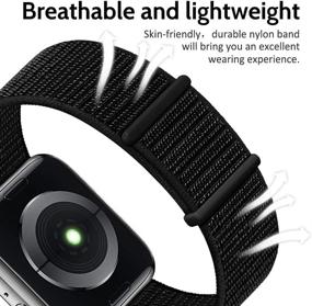 img 1 attached to AdMaster Sport Nylon Velcro Band: Adjustable Breathable Woven Strap for Apple Watch Series 7/6/5/4/3/2/1 SE 42/44/45mm - Dark Black