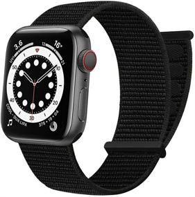 img 4 attached to AdMaster Sport Nylon Velcro Band: Adjustable Breathable Woven Strap for Apple Watch Series 7/6/5/4/3/2/1 SE 42/44/45mm - Dark Black