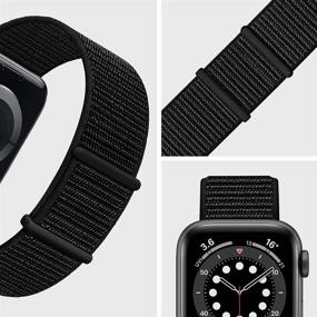 img 3 attached to AdMaster Sport Nylon Velcro Band: Adjustable Breathable Woven Strap for Apple Watch Series 7/6/5/4/3/2/1 SE 42/44/45mm - Dark Black