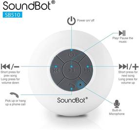 img 1 attached to 🚿 Водонепроницаемый Bluetooth 4.0 душевой динамик, SoundBot SB510 HD - портативная громкоговорительная устройство с громкоговорителем с встроенным микрофоном, 6 часов воспроизведения, кнопки управления и специальный присоски - Белый