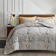 🌸 uozzi bedding queen size tan grey tree branch bloom flower bed in a bag set - soft microfiber reversible comforter set (1 comforter, 2 pillow shams, 1 flat sheet, 1 fitted sheet, 2 pillowcases) logo
