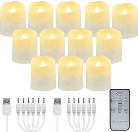 img 4 attached to 12pcs Rechargeable Flameless Tea Lights Candles with Timer & Remote, Flickering LED Votive Candles – Warm 🕯️ White Light Electric Fake Candle Set for Home Decoration, Christmas Festival Decor – includes 2 USB Charging Cables