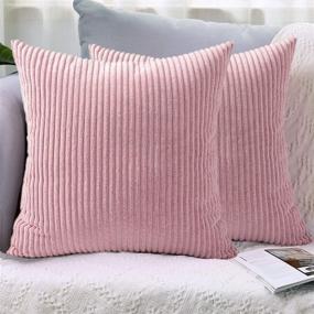 img 4 attached to 🛋️ LHKIS Throw Pillow Covers 18x18 Set of 2 - Corduroy Farmhouse Cushion Covers for Couch, Sofa, Bedroom, Car - Pink Decorative Pillowcase