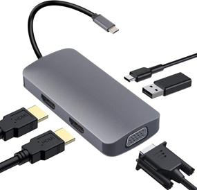 img 4 attached to 5 in 1 USB C HUB Docking Station - Triple Display with Dual HDMI, Support for MacOS and Windows, HDMI 4K and VGA 3 Display, USB 3.0, SD/TF Card Readers