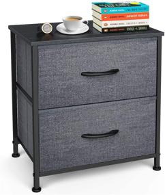 img 4 attached to 🗄️ Yesker Nightstand with 2 Fabric Drawers - Durable Steel Frame, Small Dresser Storage Tower Organizer Unit for Kids' Bedroom Hallway Entryway Closets, Wide Wooden Top, Convenient Pull Handle, Black Grey