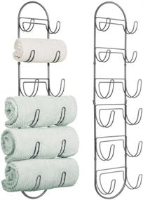 img 4 attached to 🛀 mDesign Steel Wall Mount Towel Rack with 6 Compartments - Bathroom Organizer and Towel Storage Shelf - Graphite Gray (2 Pack)