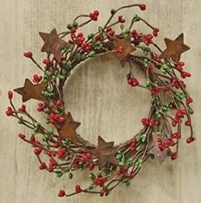 img 1 attached to 🎄 Country Primitive Christmas Holiday Decor - Mini Wreath with Red & Green Pip Berry Ring and Rusty Stars