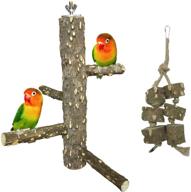 🐦 seasonsky wooden bird perch set with swing and chewing toys for cockatiel, hanging bell hammock and climbing ladder toy - natural wood, parrot pet bird cage accessories логотип