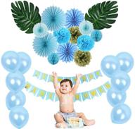 👶 boy baby shower party supplies set with 'it's a boy' banner, flower, and 10 blue balloons logo