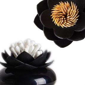 img 3 attached to 🌸 Bloss Lotus Cotton Swab Holder - Small Cotton Swabs Bud Box - Toothpicks Container - Flower Bathroom Decor in Black