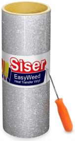 img 1 attached to SISER Glitter Silver Heat Transfer Craft Vinyl Roll: Premium Quality with Bonus Stainless Steel Weeding Tool (3 Feet x 10 Inches)