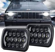 улучшенные фары led 105w для jeep wrangler yj cherokee xj h6054 h5054 h6054ll 69822 6052 6053 - свет ближнего и дальнего света, 5x7 7x6 дюймов, с ангельскими глазками drl - черные, комплект из 2 штук. логотип