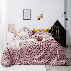 img 4 attached to 💕 Luxurious YuHeGuoJi Pink Leopard Cheetah Print Bedding Set - Queen Size 3 Piece Duvet Cover with Zipper Ties and 2 Pillowcases - 100% Cotton - Superior Quality Soft Lightweight Breathable