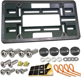 img 4 attached to 🚗 Universal Front Bumper License Plate Mounting Kit - Carbon Fiber Frame with Stainless Steel Screws, Cap Covers, and 2 Drill Relocator Adapter Plates