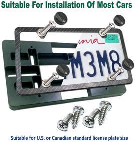 img 1 attached to 🚗 Universal Front Bumper License Plate Mounting Kit - Carbon Fiber Frame with Stainless Steel Screws, Cap Covers, and 2 Drill Relocator Adapter Plates