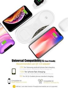 img 2 attached to 🔌 Senlleo 3 in 1 Wireless Charging Pad Qi-Certified High-Speed Wireless Charger 15W/10W/7.5W Compatible with Apple AirPods iPhone 12/11/11 Pro/Xs/XR/X/8/8Plus Samsung Smartphones - No QC 3.0 Adapter Included - White