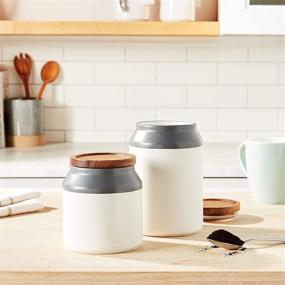 img 1 attached to Small Gray Ceramic Kitchen Container - Jamie Oliver Food Storage Jar with Wooden Lid