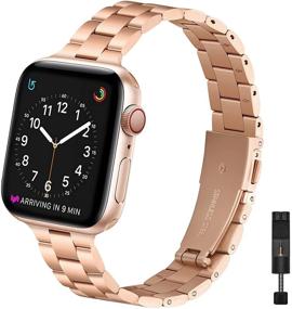 img 4 attached to OMIU Premium Stainless Steel Metal Replacement Wristband for Apple Watch 40mm 38mm 42mm 44mm - Adjustable Strap for Series 6/5/4/3/2/1 SE Women Men