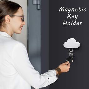 img 3 attached to Magnetic Cloud Key Holder: Convenient Wall Organizer for Keys with 4 Hooks - White