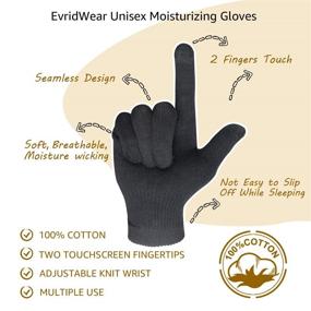 img 1 attached to 🧤 6 Pairs of EvridWear Men's Moisturizing Cotton Gloves for Sensitive, Irritated Skin | Eczema & Beauty Therapy | Overnight Bedtime Gloves with Touchscreen Fingertips | Lightweight-Black, L/XL