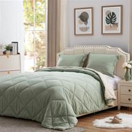 🛏️ nexhome queen size solid microfiber reversible bedding comforter set - down alternative quilted comforter with 2 pillow sham (sage green/beige) logo