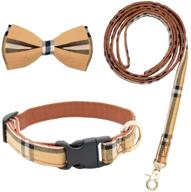 🐶 bow tie dog collar with leash set: classic plaid, adjustable for small medium large dogs logo