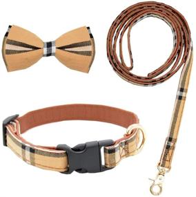 img 4 attached to 🐶 Bow Tie Dog Collar with Leash Set: Classic Plaid, Adjustable for Small Medium Large Dogs