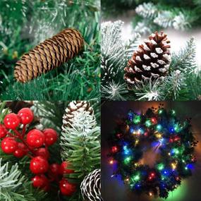 img 3 attached to 🎄 30 Inch Pre-lit Christmas Wreath with Timer - TURNMEON Battery Operated Decoration, Spruce Wreath with 80 Red Berries, Pine Cones, Snowflakes, and Silver Bristles (Colorful Lights)