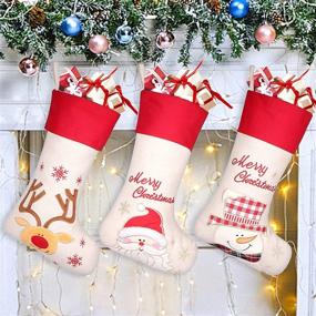 img 4 attached to 🎅 3-Pack Large Christmas Stockings - Xmas Hanging Stockings with Santa, Snowman, and Reindeer - Perfect for Kids, Family, Holiday Party Decorations, Tree Decoration