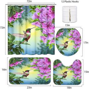 img 3 attached to 🚿 4-Piece Hummingbird Shower Curtain Sets with Non-Slip Rugs, Toilet Lid Cover, and Bath Mat - Durable, Waterproof Bathroom Decor Set (72"x72")