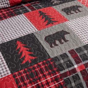 img 2 attached to 🏕️ Cabin Bear Bedding Red Black Plaid Patchwork Quilts Set - King Size, 3Pcs - Country Pine Tree Bear Paw Bedspreads - Lightweight Reversible Lodge Coverlet with Pillow Shams