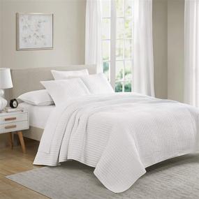 img 3 attached to 🛌 SHALALA New York Stripe White Reversible Quilt Set - King Size with 2 Quilted Pillow Shams and Soft Cotton Jersey Coverlet - Lightweight, Breathable, and Machine Washable - Cotton Fill