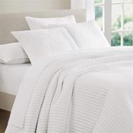 🛌 shalala new york stripe white reversible quilt set - king size with 2 quilted pillow shams and soft cotton jersey coverlet - lightweight, breathable, and machine washable - cotton fill logo