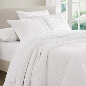 img 4 attached to 🛌 SHALALA New York Stripe White Reversible Quilt Set - King Size with 2 Quilted Pillow Shams and Soft Cotton Jersey Coverlet - Lightweight, Breathable, and Machine Washable - Cotton Fill