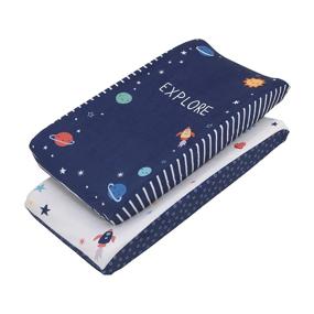 img 3 attached to NoJo Little Love: 'Love You to The Moon' Navy & Multi Color Cosmic Changing Pad Covers - Super Soft 2 Piece Set!