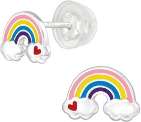 img 4 attached to 🌈 Hypoallergenic 925 Sterling Silver Colorful Rainbow Stud Earrings with Silicone-Coated Push Backs – Perfect for Girls and Women | AUBE JEWELRY