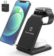 🔌 popveen 3-in-1 wireless charger: fast charging station for apple iwatch, airpods, and iphone 12/11 series with adapter logo