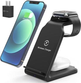 img 4 attached to 🔌 Popveen 3-in-1 Wireless Charger: Fast Charging Station for Apple iWatch, AirPods, and iPhone 12/11 Series with Adapter