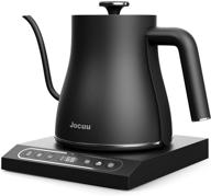 variable temperature control gooseneck electric kettle, jocuu pour over coffee and tea kettle, 1200w rapid heating, temperature holding, 100% stainless steel inner, 0.8l capacity, bpa free, matt black логотип