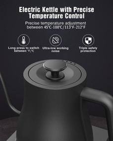 img 1 attached to Variable Temperature Control Gooseneck Electric Kettle, Jocuu Pour Over Coffee and Tea Kettle, 1200W Rapid Heating, Temperature Holding, 100% Stainless Steel Inner, 0.8L Capacity, BPA Free, Matt Black